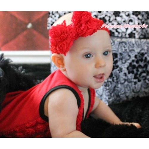 Red Headband With Red Romantic Rose Bow Hair Clip H802 